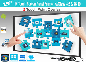 LCD/LED 2 Touch IR Overlay Touch Screen Frame Panel 19" - w/ Glass 4:3 & 16:10