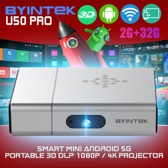 BYINTEK U50 Pro Smart Mini WIFI 1080P/4K HD 3D DLP 700 Ansi Projector